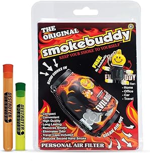 100% Authentic Smoke Buddy Bundled with Two Exclusive Destroyer Plastics Odor Proof Tubes One Large One Small (Smoke Buddy Original, Evil)