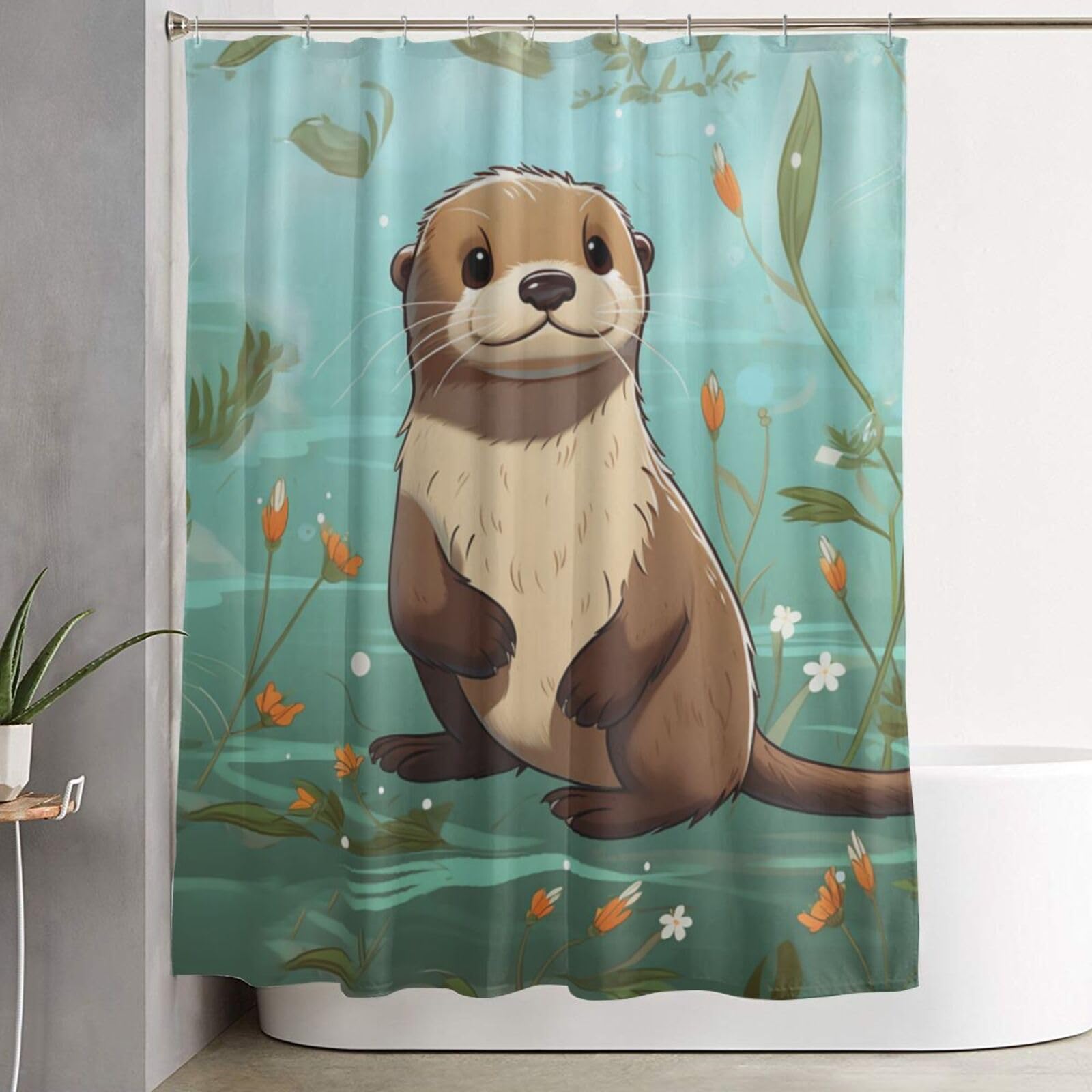 Rideau de douche anti éclaboussures robuste et étanche avec motif loutre