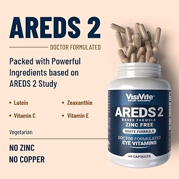 VisiVite Doctor Formulated AREDS 2 Eye Vitamins, Zinc Free, 60 Capsules | Macular Support Formula, Lutein and Zeaxanthin Supplements for Adults with Vitamin C, E & Calcium, Made in USA