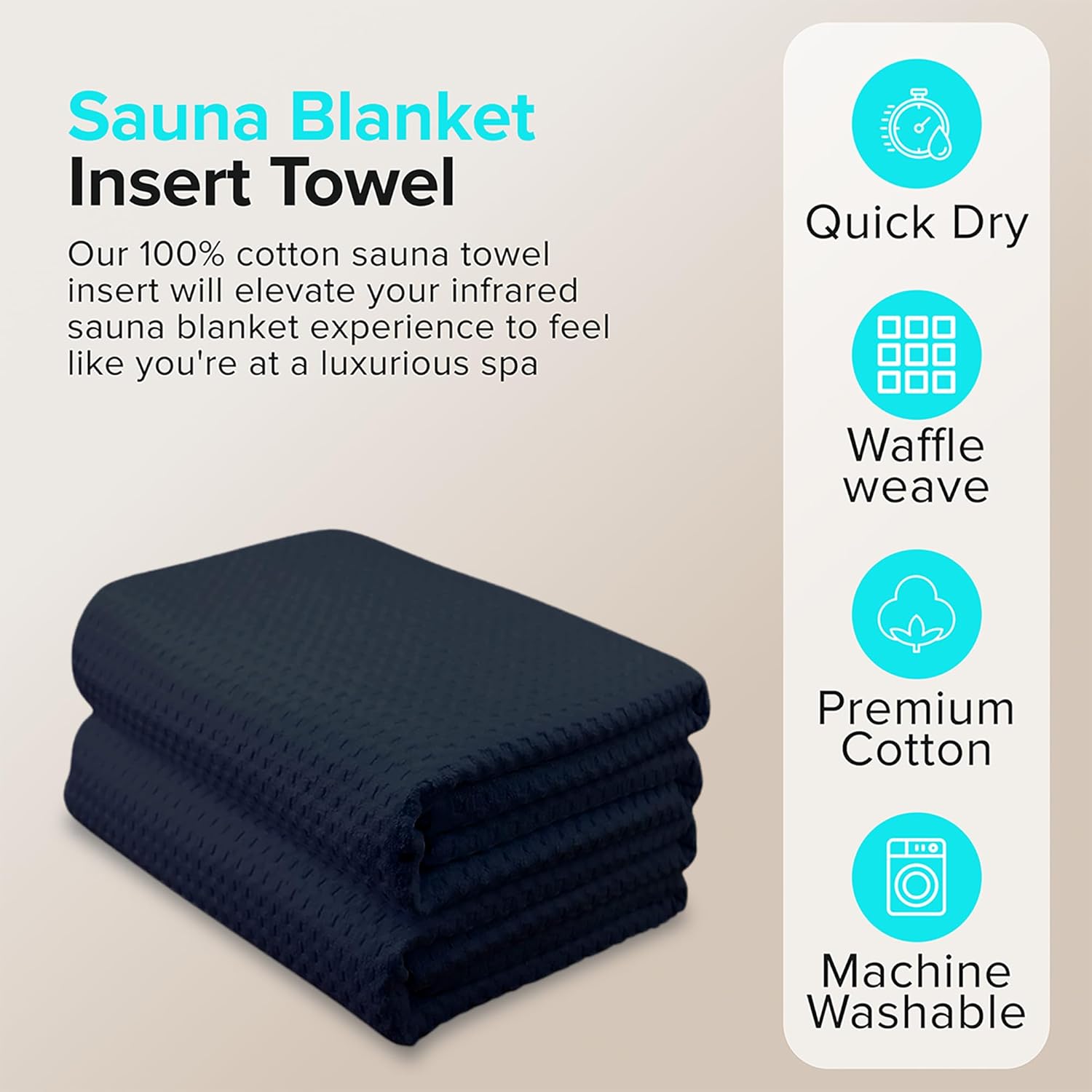 Sauna Blanket Insert Towel - 2 Pack Soft Black Cotton Waffle - Comfortable and Easy Home Sessions Minimal Cleanup - Super Absorbent Sauna Towel