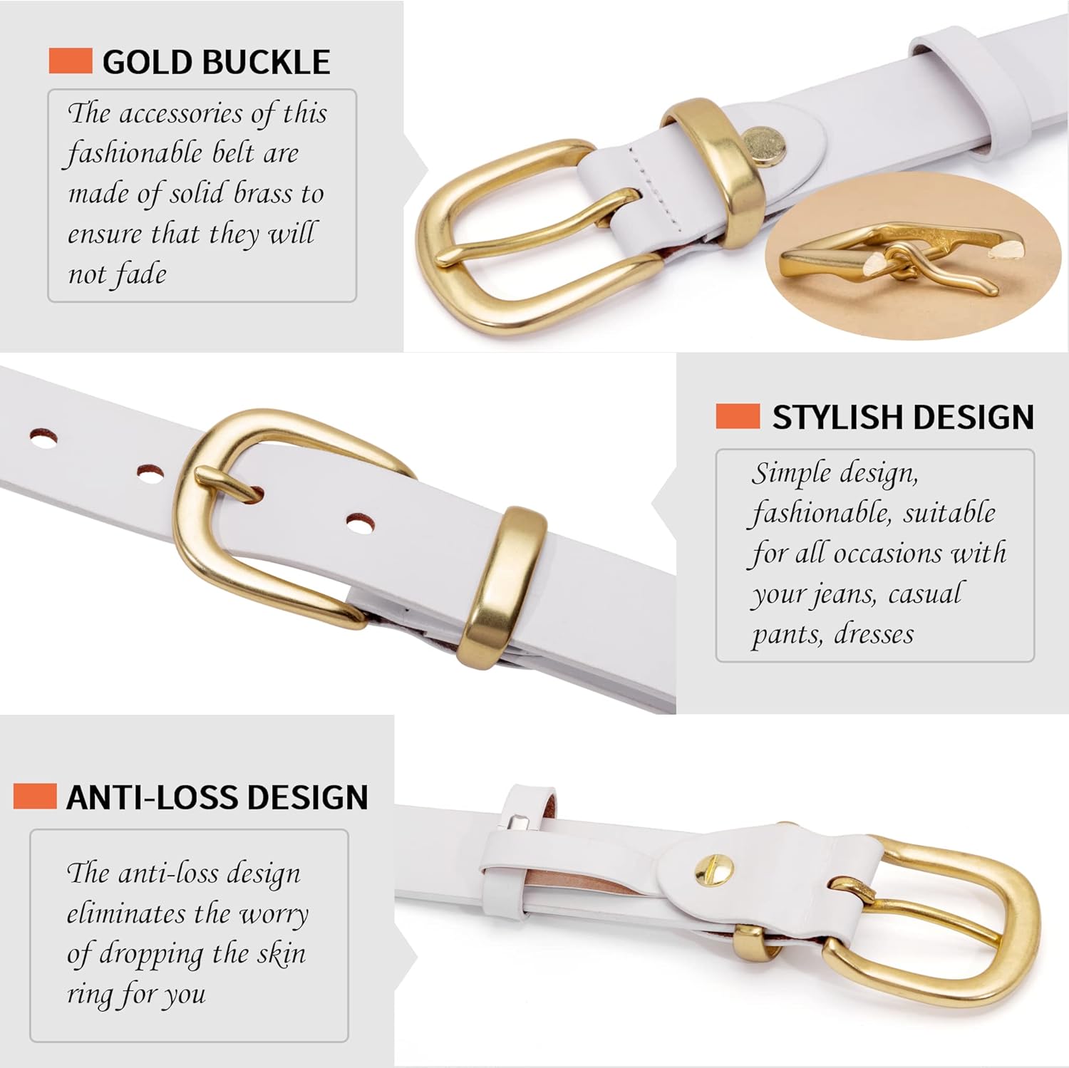 Womens Belts for Jeans 1.1" Width Ladies Belts for Dresses Full Grain Leather Gold Buckle Belt Gift Box - Image 4