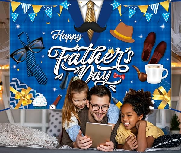 Happy Fathers Day Backdrop Decoration- Fathers Day Large Blue Shirt Background Backdrops Banner for Father Party Photo Booth Prop Supplies(Backdrop) by CMUSKO - Used condition - Image 2