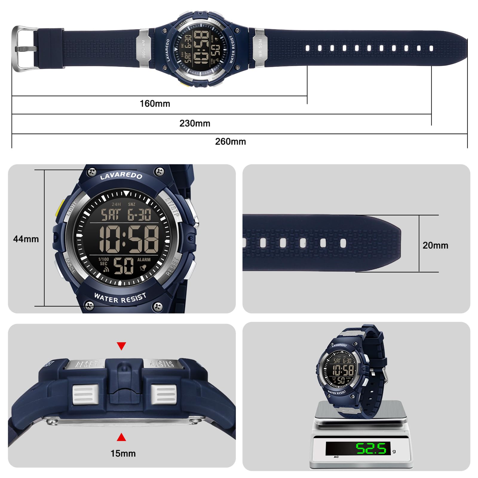 Timever Reloj Digital niños con Correa de Silicona, Resistente al Agua a 5 ATM, Reloj Deportivo con Alarma, cronómetro, Fecha, luz, Hora Dual, Cuenta Regresiva