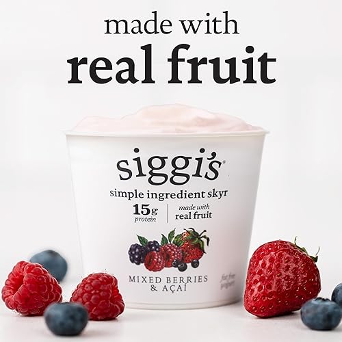 Miniatura 3 de siggi's Yogur islandés sin grasa colado, bayas mixtas de acai, taza individual de 5.3 onzas, yogur grueso y rico en proteínas
