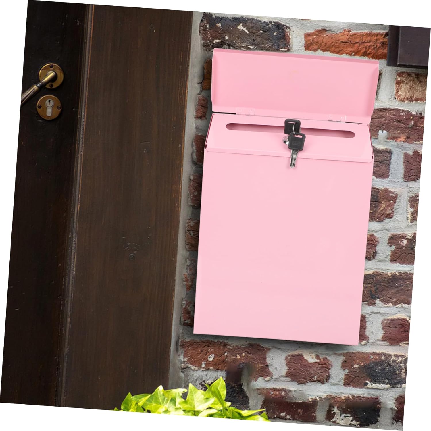 Wall-Mounted Iron Mailbox with Lock Pink Suggestion Box Multi-Function Household Letter Accessory for Home Outdoor Use