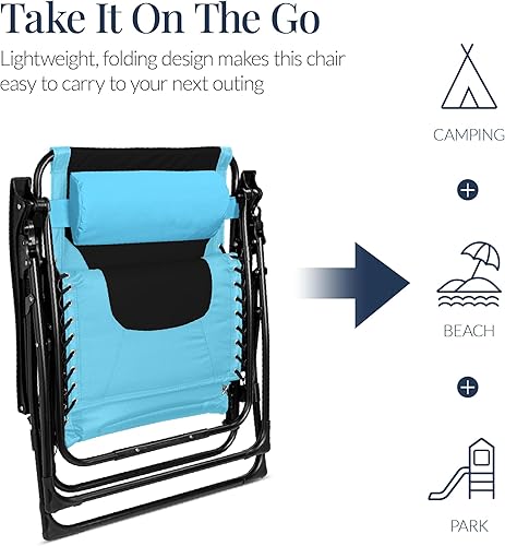 Miniatura 6 de Best Choice Products Silla acolchada de gravedad cero de gran tamaño, reclinable plegable para patio al aire libre, tumbona antigravedad XL