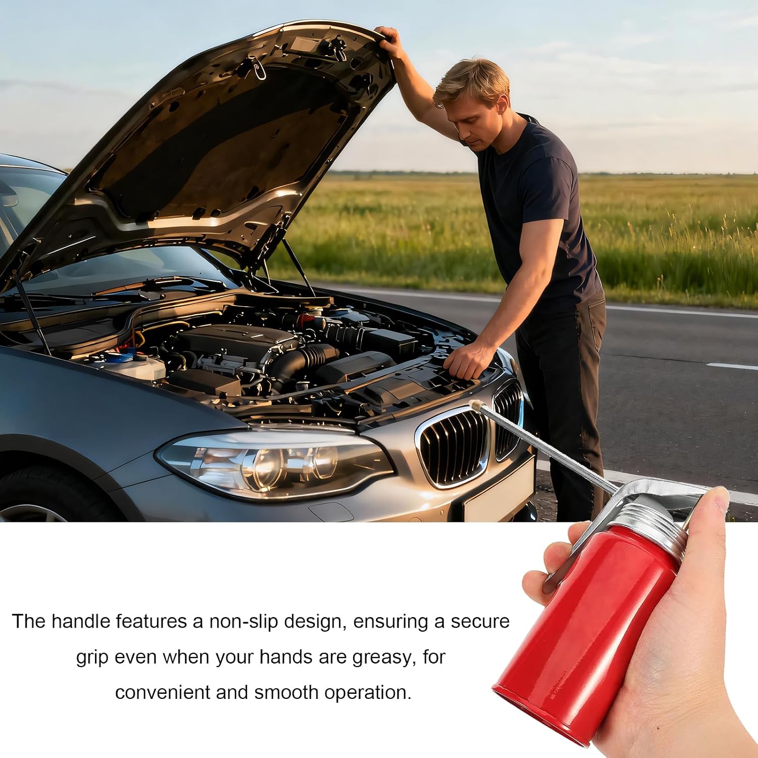 2 PCS Car Oil Can Pump Oiler, 200 ML Engine Oil Dispenser Manual Pump Oiler with Rigid Spout, Heavy Duty Steel Oiling Bottle Squirt Can for Cars Trucks Motorcycles