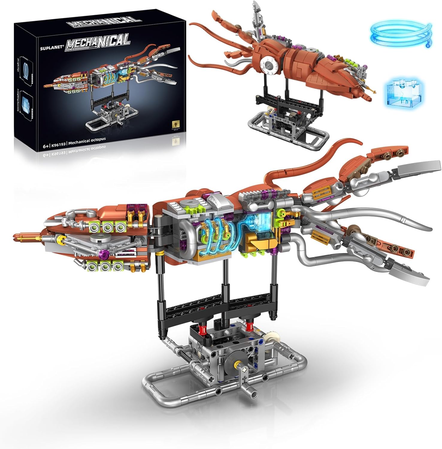 Mechanical Squid Building Set with Lights, Rotatable Link Components & Display Stand, STEM Building Set for Boys and Girls 8-14, Home Office Decor for Adults, Mechanical Enthusiasts（633PCS）
