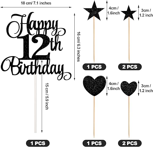 Miniatura 3 de El juego de decoraciones para tartas de cumpleaños de 12 años incluye velas de cumpleaños número 12 velas y adornos para pasteles de feliz