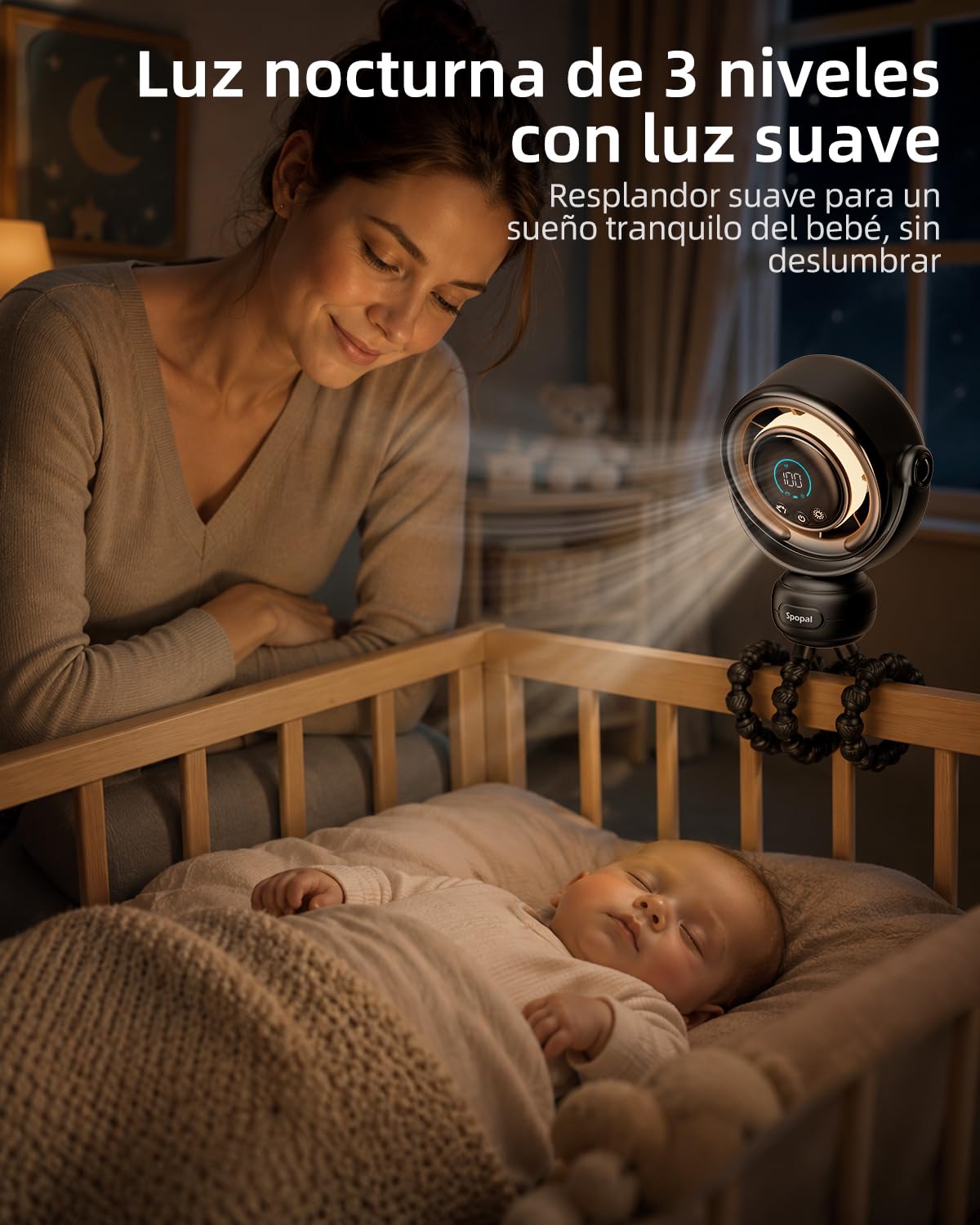 Spopal Ventilador Portátil Para Cochecito, Recargable Ventilador para Bebe | Luz Nocturna y Pantalla LED, 100 Velocidades, 3 Modos, 120°Rotación, 4000mAh, Portatil Ventilador Para Viajes, Cunas, Coche