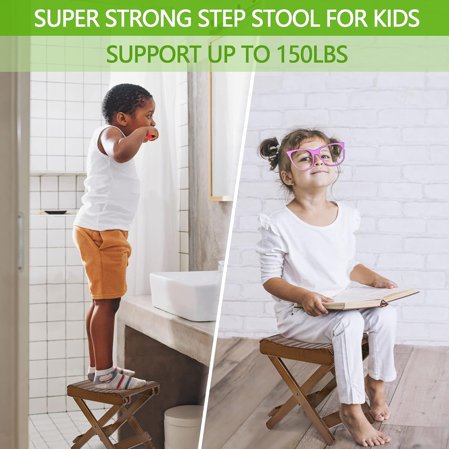 ETECHMART 12 Inch Folding Bamboo Step Stool for Shower, Leg Shaving and Foot Rest, Fully Assembled Wooden Spa Bath Chair for Adults Kids Disabled Women Elderly, Walnut