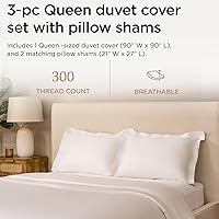 Vista 2 de Threadmill Juego de funda de edredón blanca tamaño Queen, funda de edredón transpirable, suave juego de funda de edredón de algodón de 3 piezas