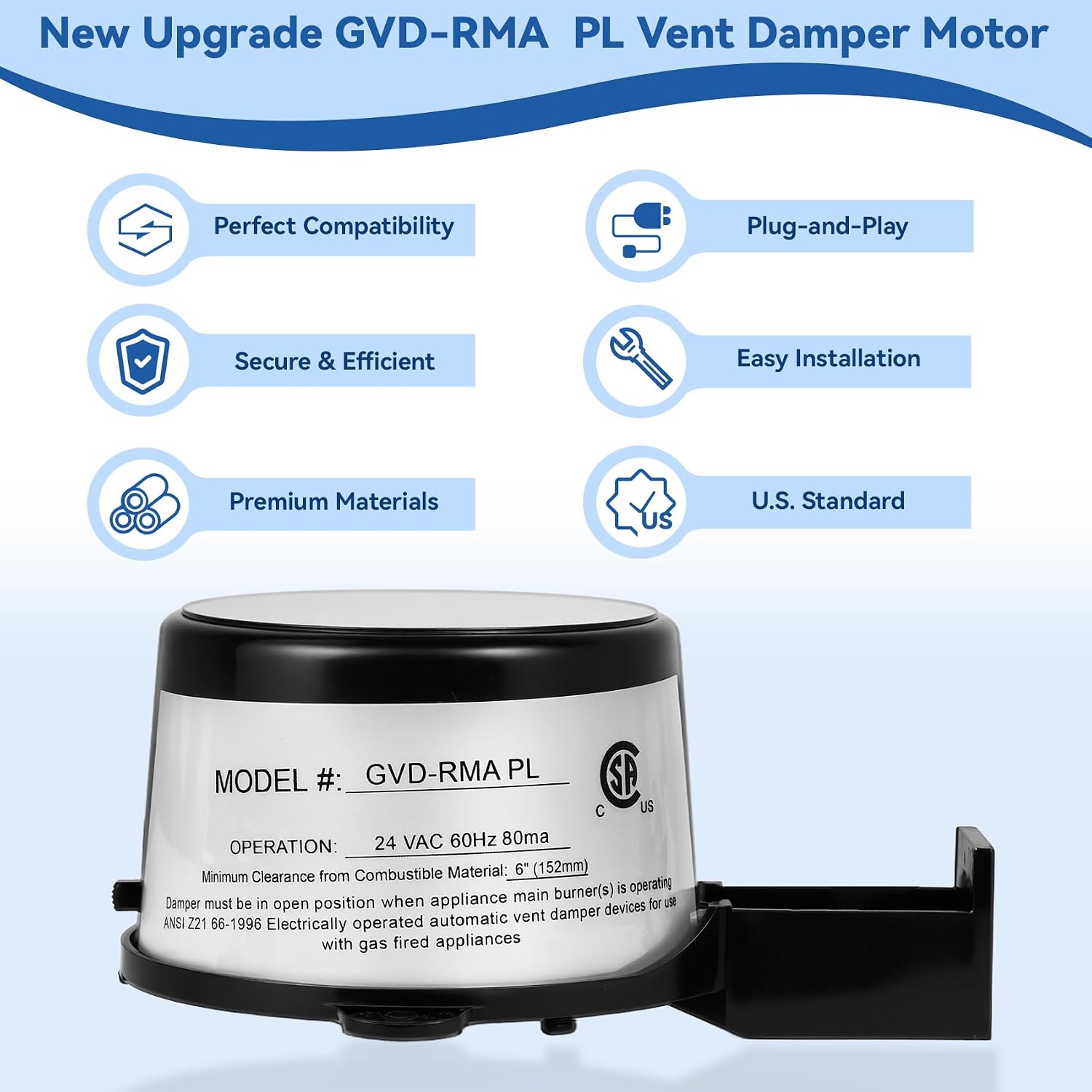 New Upgrade GVD-RMA PL Vent Damper Motor Compatible with Field Controls 46491600, 381-800-476, GVD-RMA PL Vent Damper Motor Replaces GVD-5 / GVD-6 Model Dampers