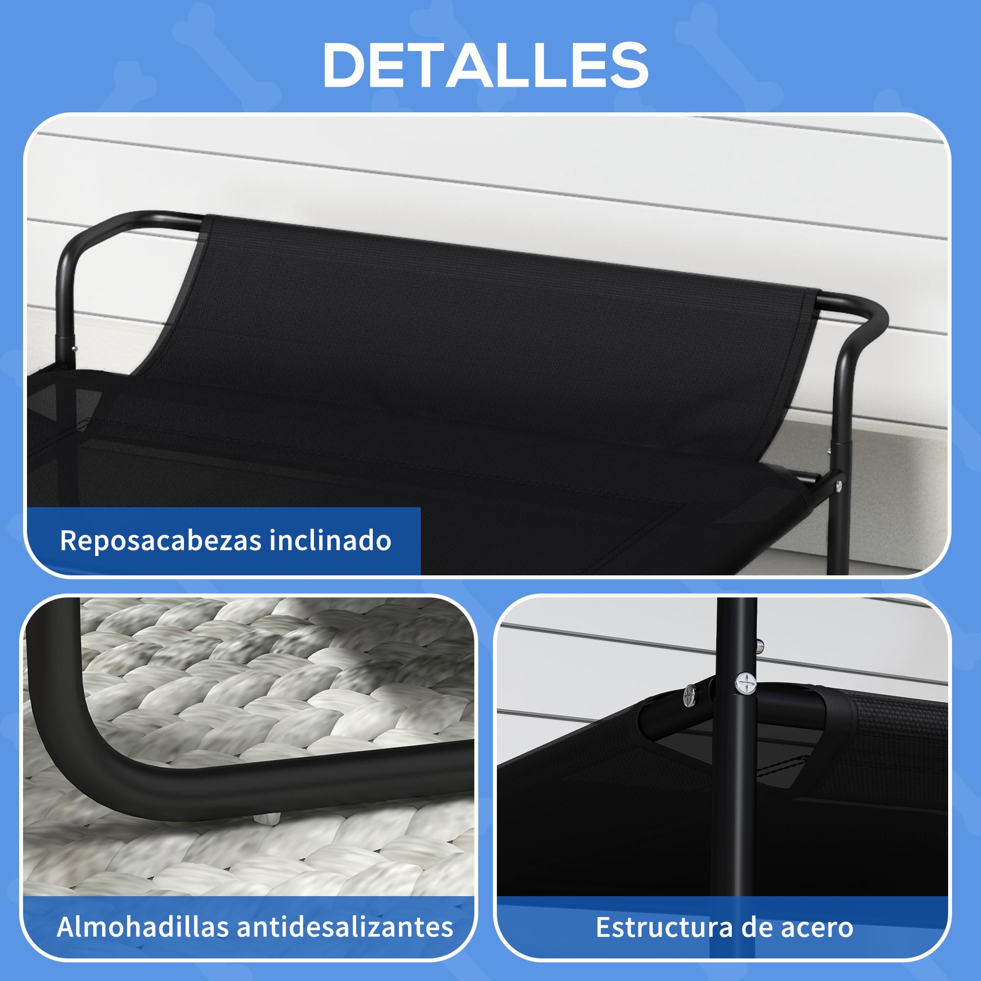 PawHut Cama Elevada para Perros, Refrescante y Transpirable, Cama para Perros Pequeños, 91x69x29 cm, Malla de Textilene, Reposacabezas Inclinado, Marco de Metal, para Interior, Exterior, Negro