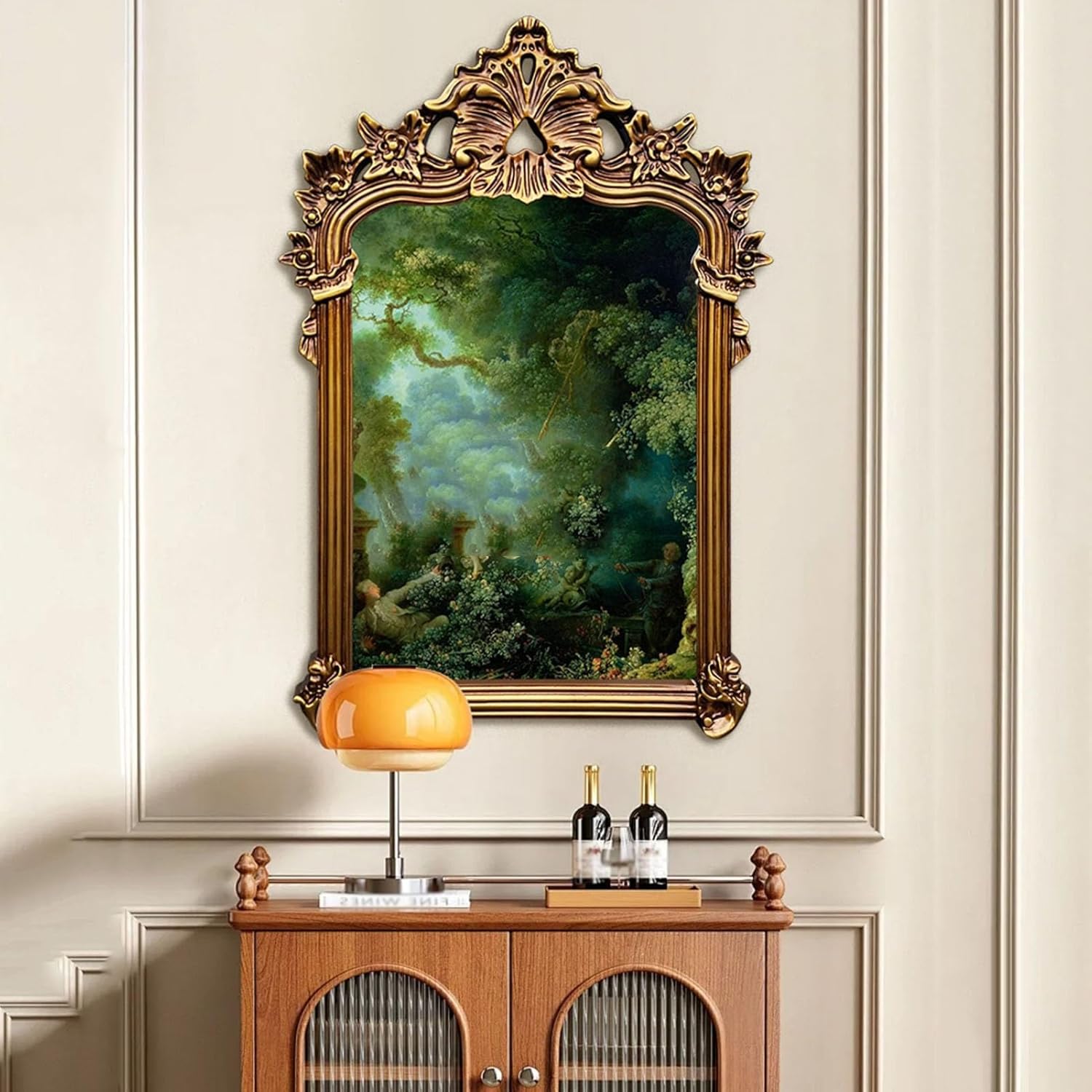 ZXDTVFGN 32×22インチ ヴィンテージゴールド装飾ミラー - 華やかな