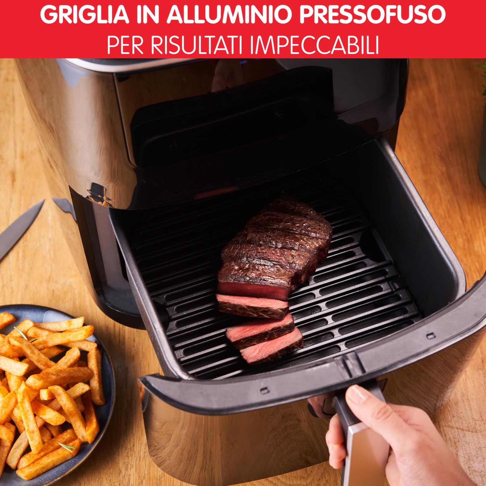 Easy Fry Grill & Steam, 3 in 1, Friggitrice ad Aria + Griglia + Vaporiera, 7 Programmi Automatici, Temperatura Regolabile, Capacità 6.5 L, Timer AL2018