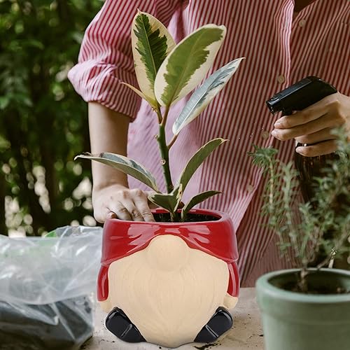 Miniatura 4 de Maceta de cerámica, 6 pulgadas, gnomo rojo, para interiores, estilo de mediados de siglo