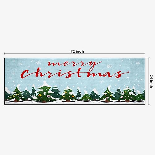 Miniatura 2 de ArtSocket Alfombra de Navidad con diseño de pino de Navidad, 2 x 6 pies, antideslizante, lavable, para interiores, dormitorio, cocina, entrada,