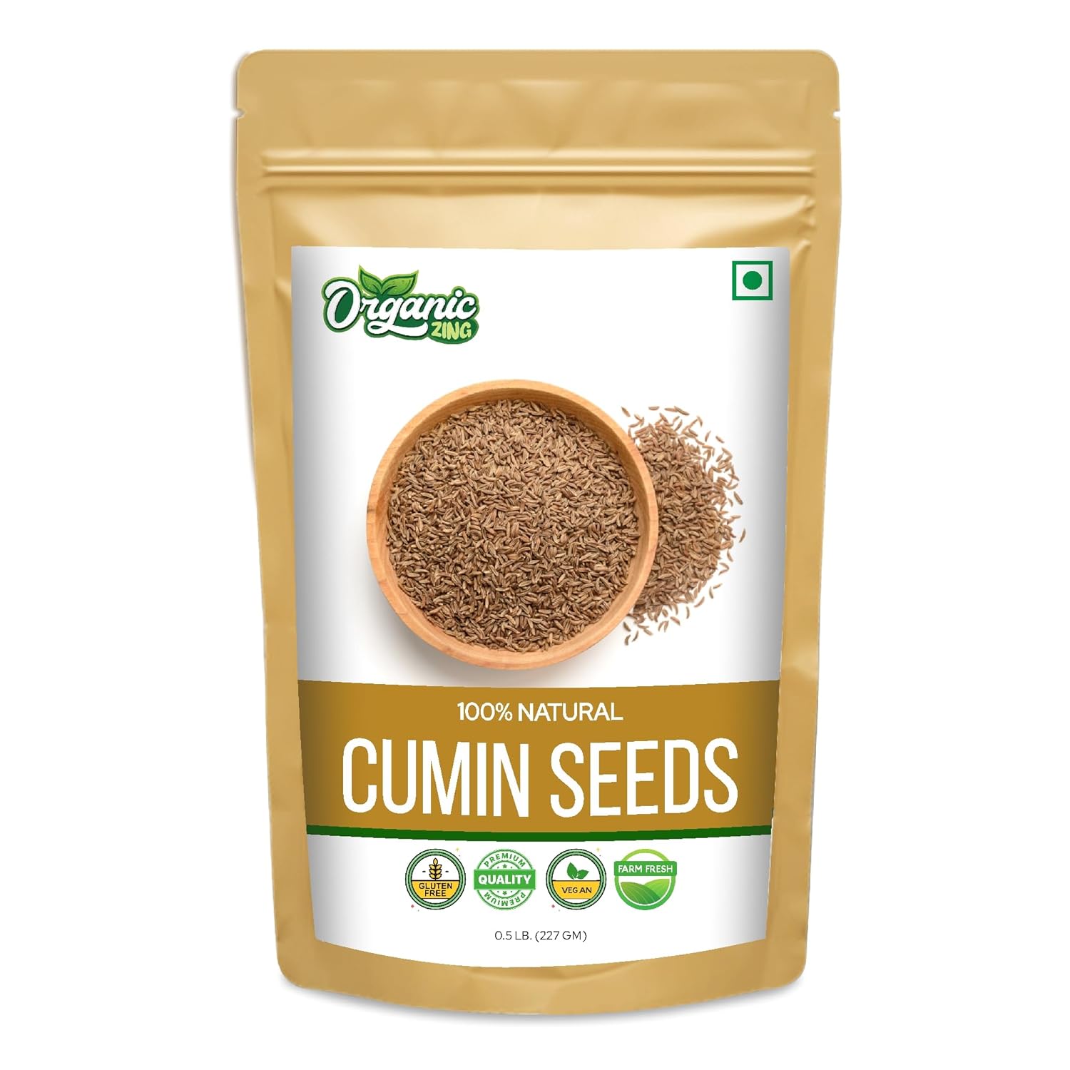 Organic Zing Cumin Seeds | 100% Vegan and Chemical Free | Sabut Jeera | Contains No Additives | Packed and Produced in India - 227 gm(Pack of 1)