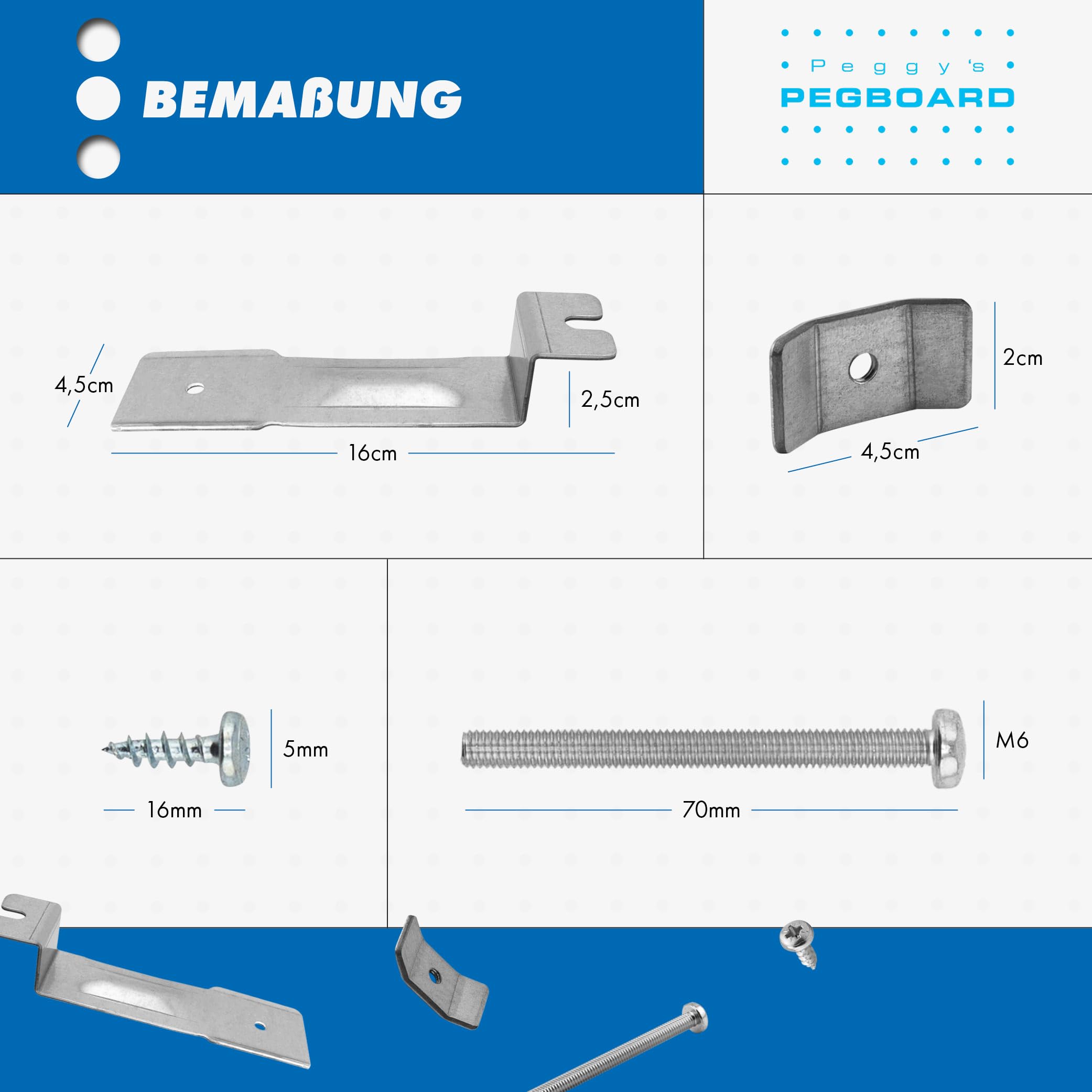 Pegboard - 2 x Set Halterung für Heizkörperverkleidung aus 2 mm Stahlblech verzinkt für Rippenheizkörper und Röhrenheizkörper, Befestigungssatz mit 4,5 cm Breite zum Einhängen - Made in Germany