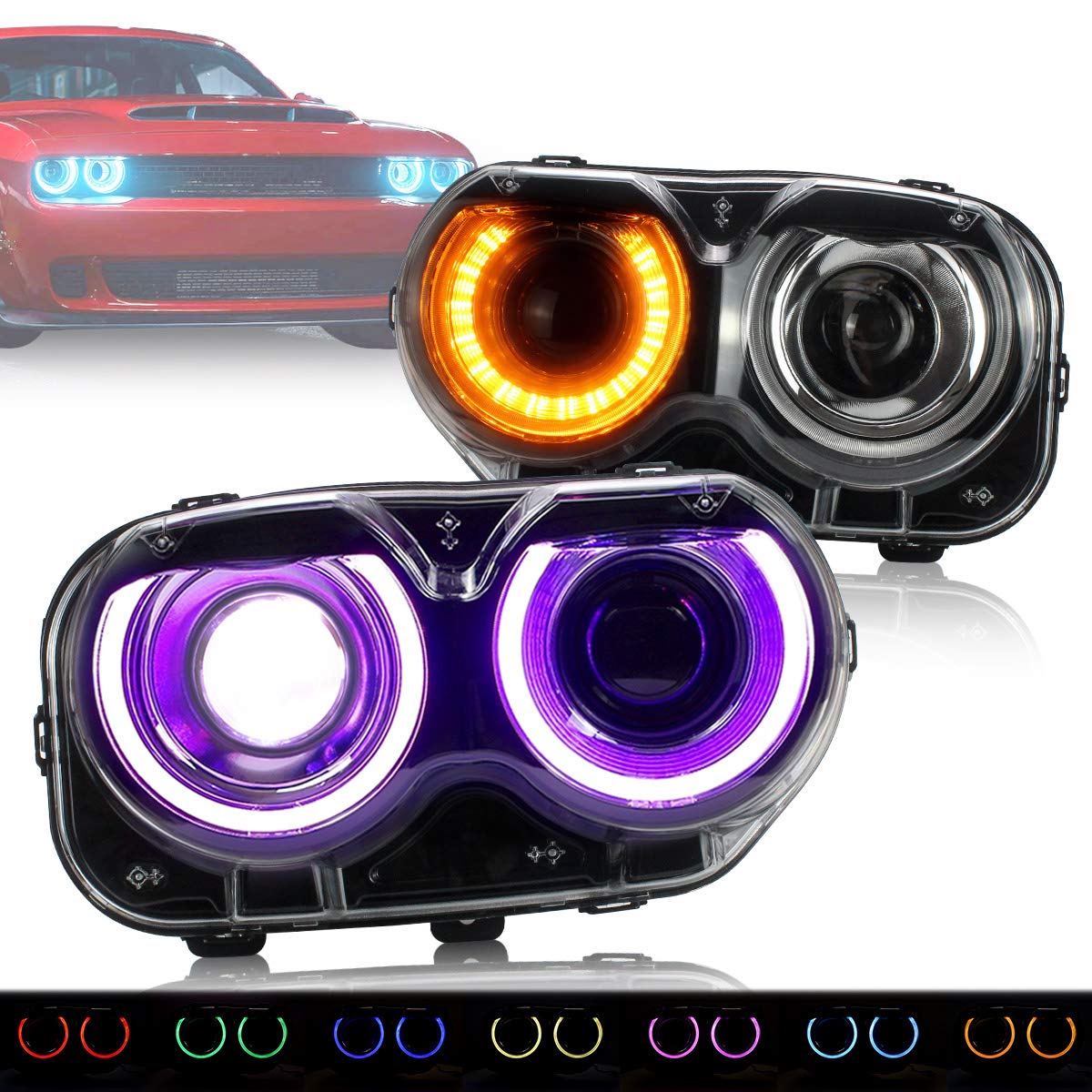 Buy VLAND Multi Color LED Projector RGB Headlights Assembly Compatible