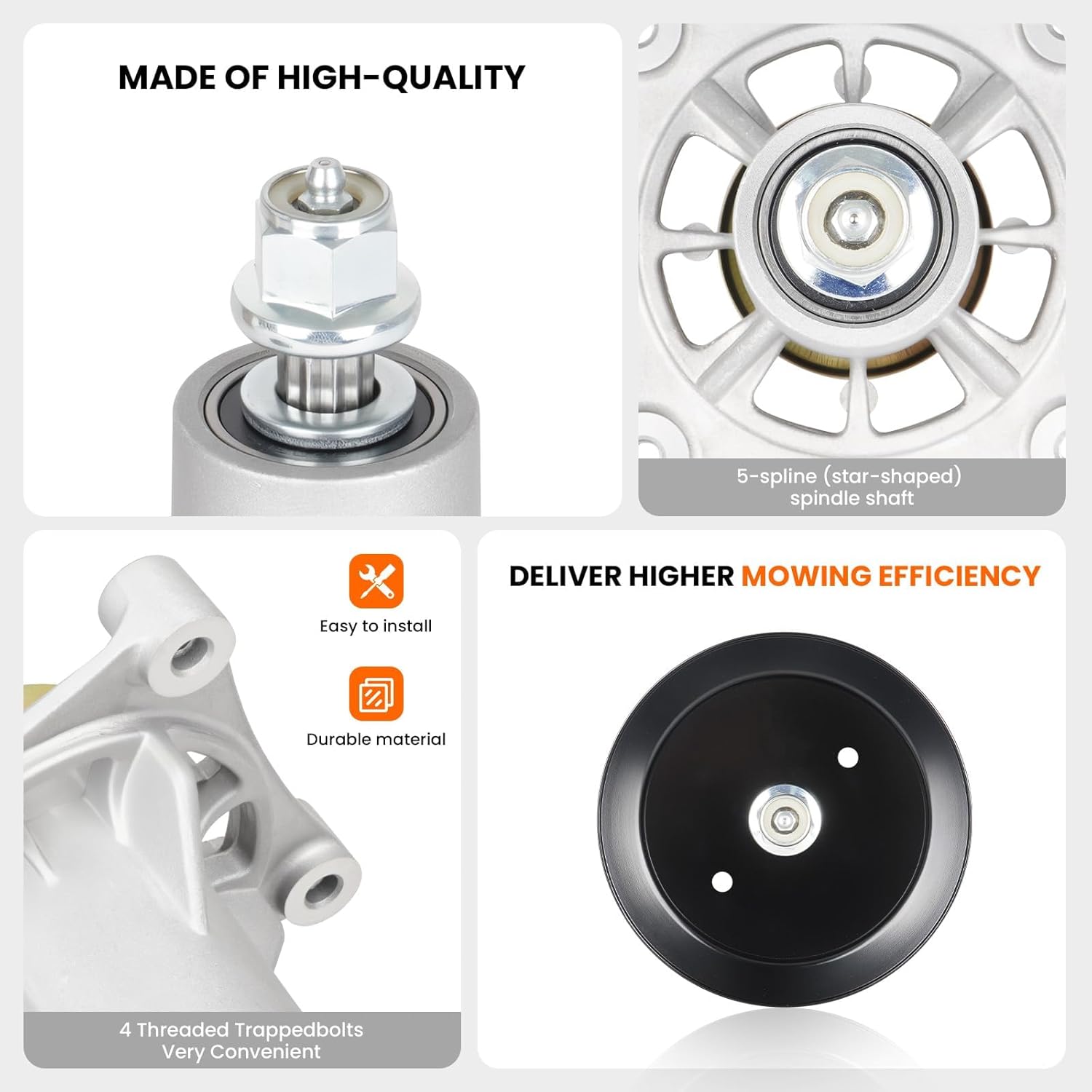 54 inch Deck Rebuild Kit 192870 187292 Spindle Assembly for Poulan PB22H54BF, for Husqvarna YTH2454 LGT2654 LGT2554 GTH2654, Includes Pulley 153535, Blade 187256 187254, 5/8" x 147.5" Belt 21546382