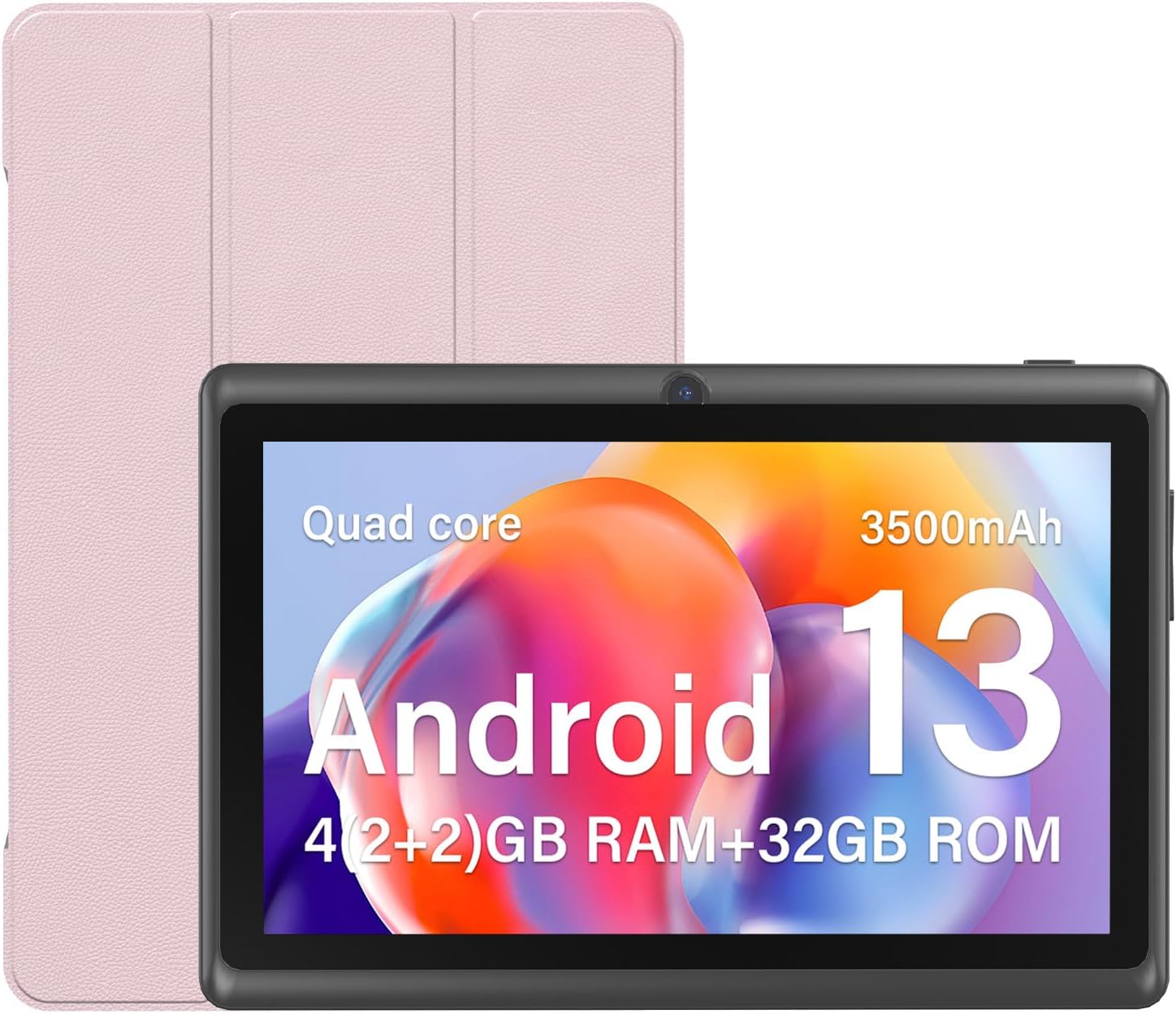 7 inch Android 13 Tablet with Protection Case, 4RAM 32GB ROM, 1TB Expand, Quad-Core Processor, Dual Camera, WiFi (Black)