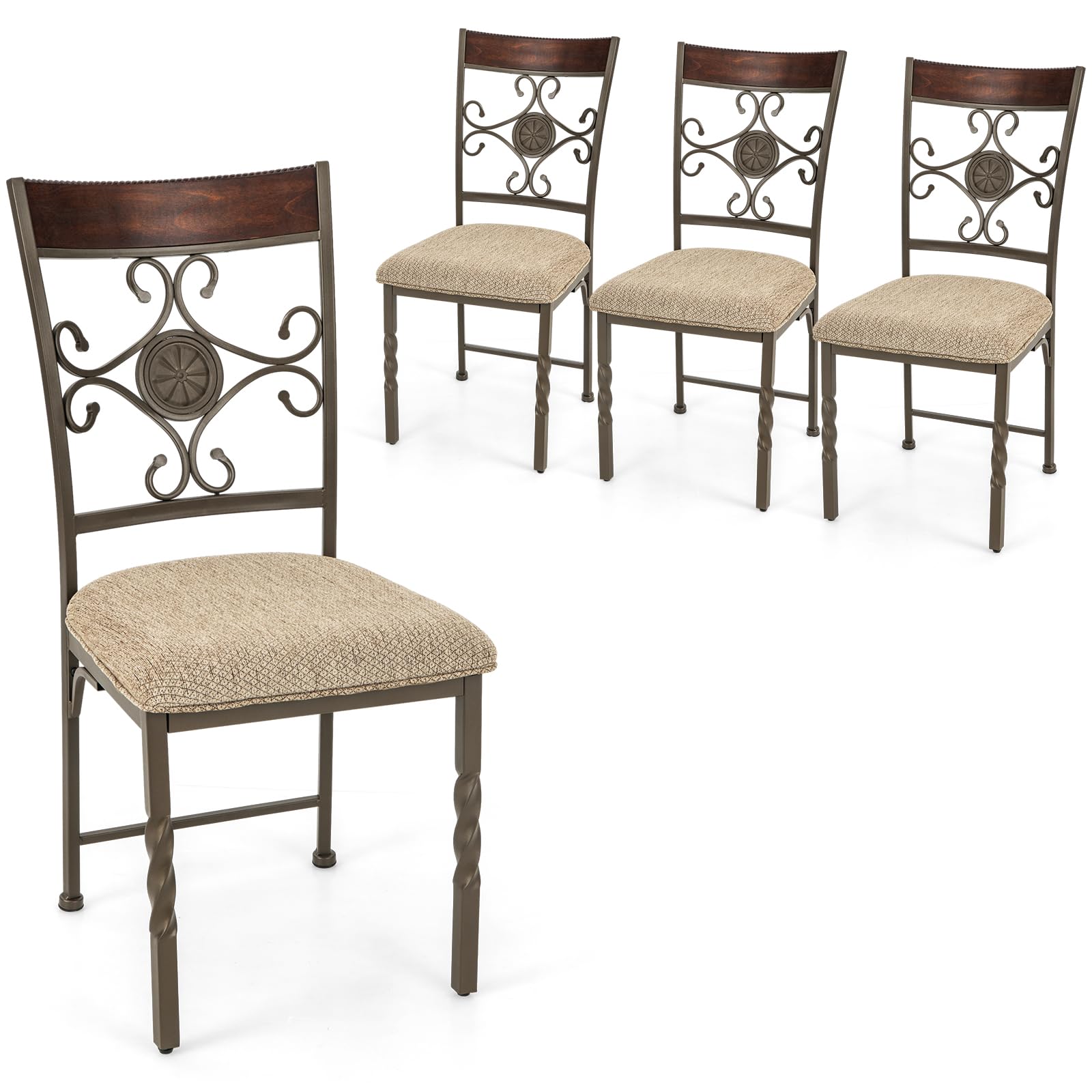 Giantex Upholstered Dining Chair Set of 4, Vintage Metal Dining Chairs with Soft Padded Seat Cushion, Retro High Backrest, Armless Kitchen Chair for