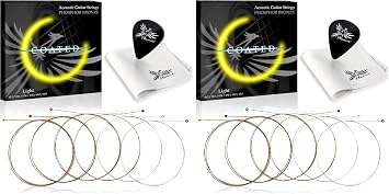 Phoenix Coated Strings, Acoustic Guitar Strings, Phosphor Bronze, Transparent, Crisp, Natural Texture, Pole End Color Coded / Cleaning Cloth & Pick Included Light/Light x 2