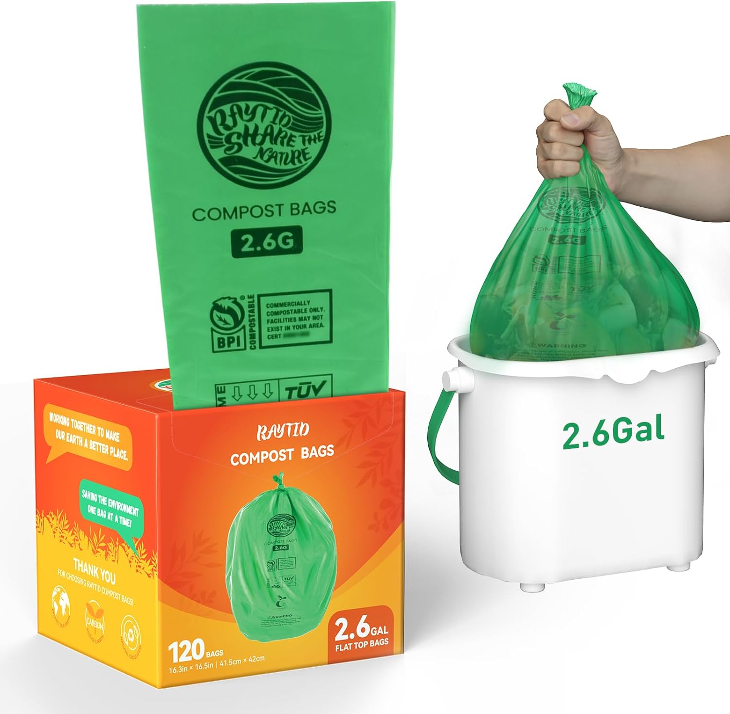 RAYTID Compostable trash Bags 2.6 Gallon Compost Bags for