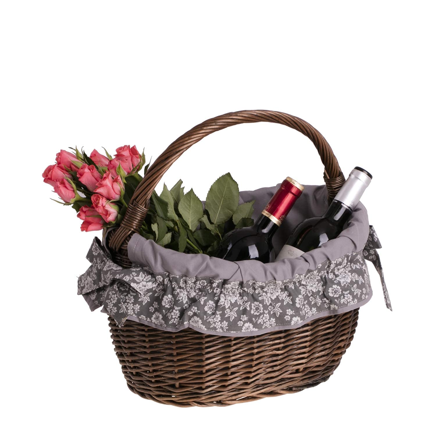 e-wicker24 koszyk na zakupy z wikliny, ciemnobrązowy kosz retro, kosz wiklinowy owalny