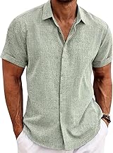 PADOLA Chemise Lin Homme Manches Courtes Boutonnée Chemisette Homme Chemises d'été Unie Chemise de Plage en Coton Coupe Régulière Tee Shirt Décontracté Chemiser