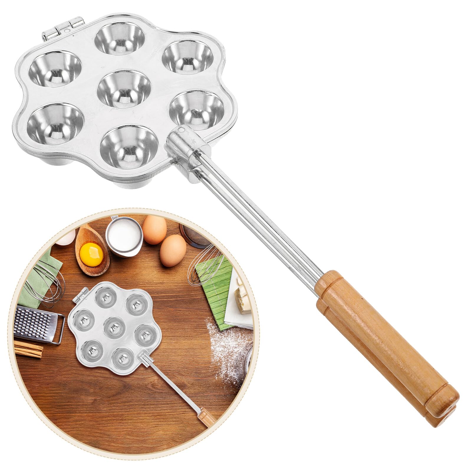 BESPORTBLE Mini Tart Pans con Mango de Madera Cavidades de Acero Carbono para Tartas Muffins y Postres Moldes Reutilizables para Hornear con Diseño Flor Estético y Fácil Desmoldeo
