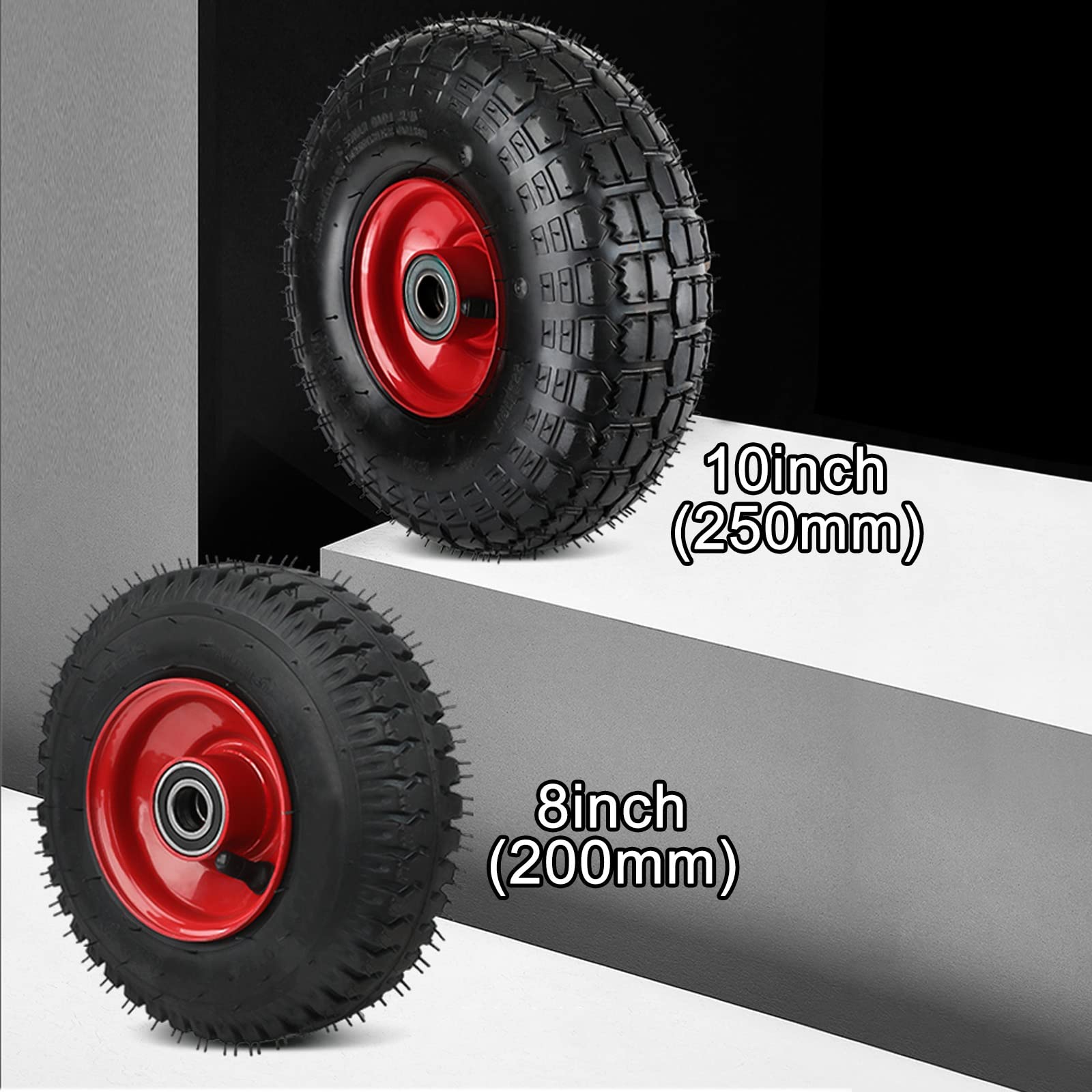 Ruedas ​de Carretilla 2 Pcs Rueda De Caucho Al Vacío, Inflable/Buje De Una Sola Pieza/Rodamientos Dobles, Industriales Rueda 300KG Capacidad Carro De Mano, Accesorios Para Cochecitos ( Size : 250mm )