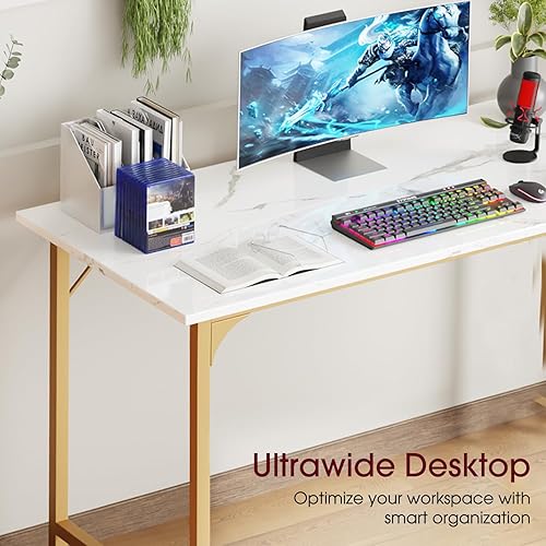 Miniatura 5 de BestOffice Escritorio para computadora, escritorio de oficina en casa, estilo moderno y simple para oficina en casa, estudio y escritura (dorado, 32