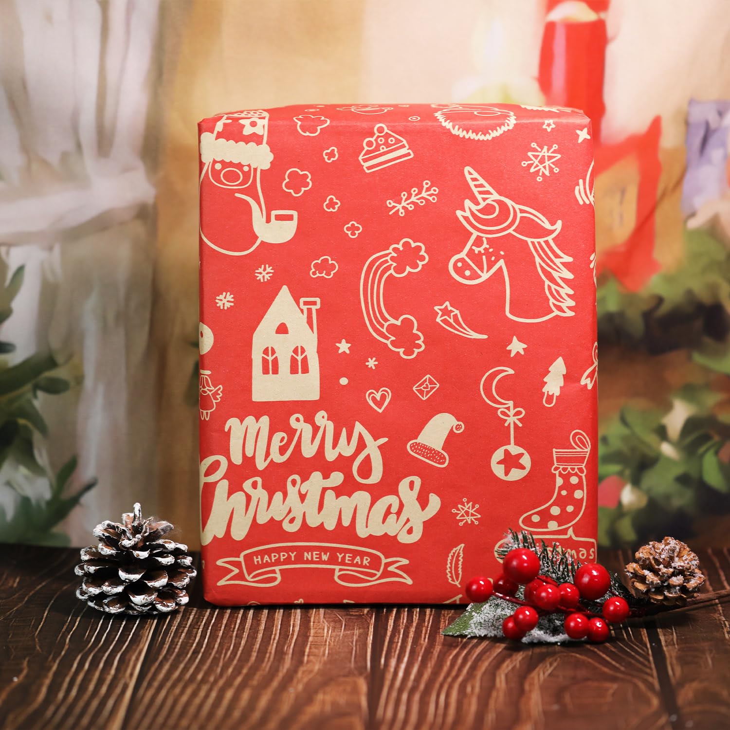 FullJoyHut Cadeaupapier, 43 cm x 15 m, zwart, goud en wit, omkeerbaar