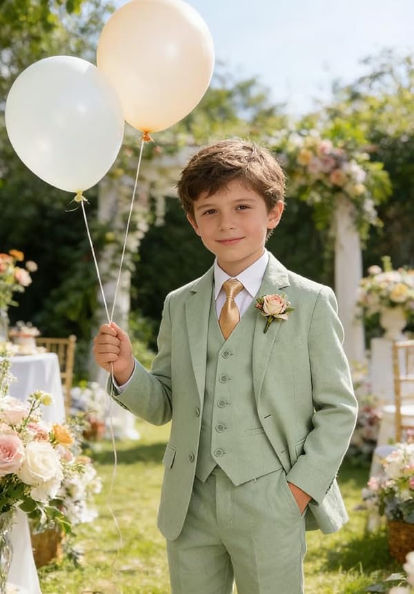Boys Linen Suits Size 6 Green Kids Suit Tuxedo for Party Prom Outfit by Trasign - Used condition - Image 4
