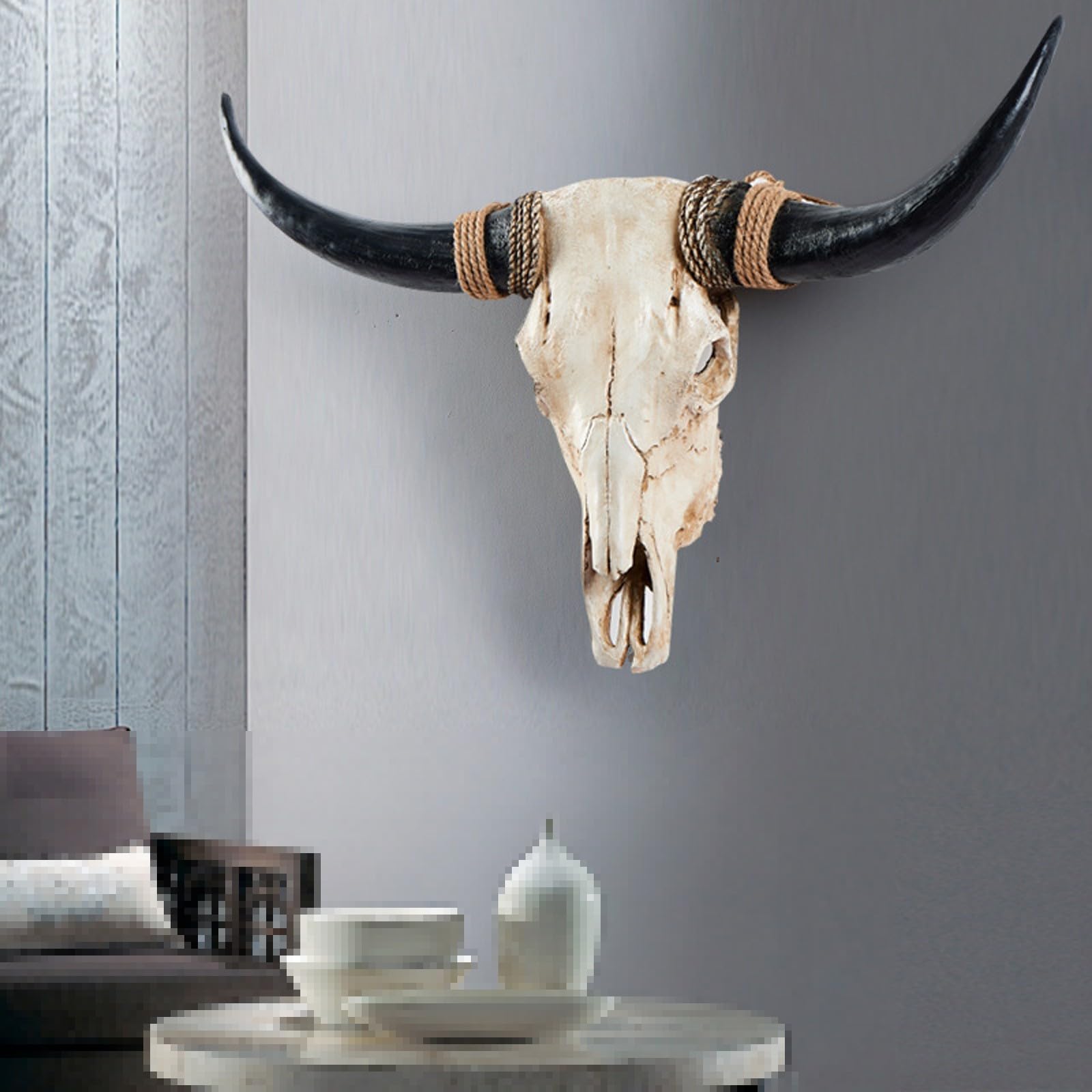 Decorazione da Parete In Resina con Teschio di Mucca Dalle Lunghe Corna, Simulazione di Scultura di Animali Selvatici In 3D(F-78 * 62CM/31 * 24IN)