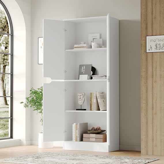 Housoul 71 Tall Kitchen Pantry Cabinet with 4 Doors, White