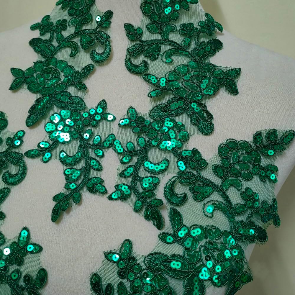 2 Pair Sequin Embroidered Clothing Accessories, Stickers/Wedding Dresses/Formal Dresses/Performance Decorations DIY Materials (Green)
