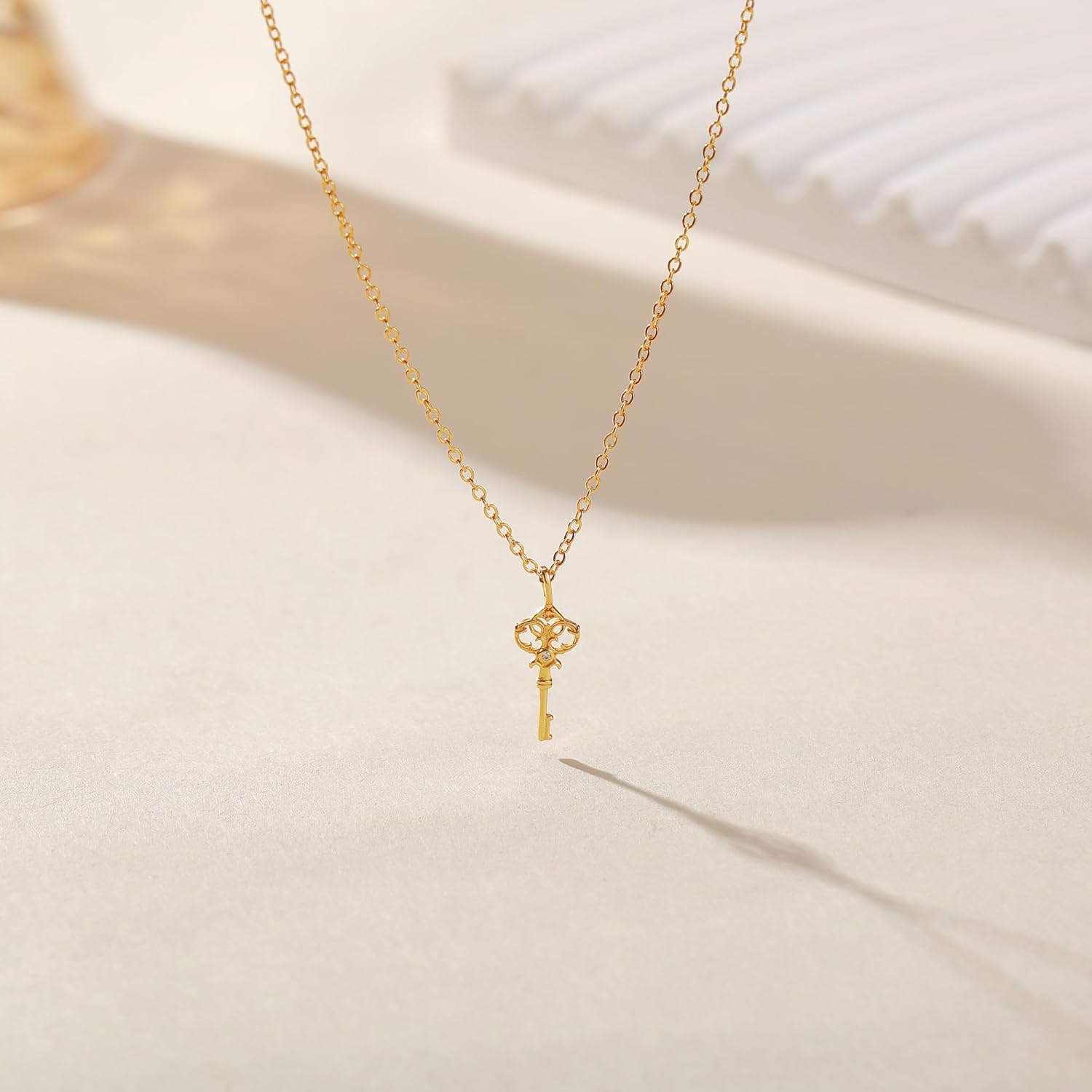 LOVECOM Heart Key Necklaces for Women 14K Gold Plated Love Heart Charm Pendant Necklace 925 Sterling Silver Key Chain Necklace Jewelry Birthday Gifts for Couple Girlfriend Daughter