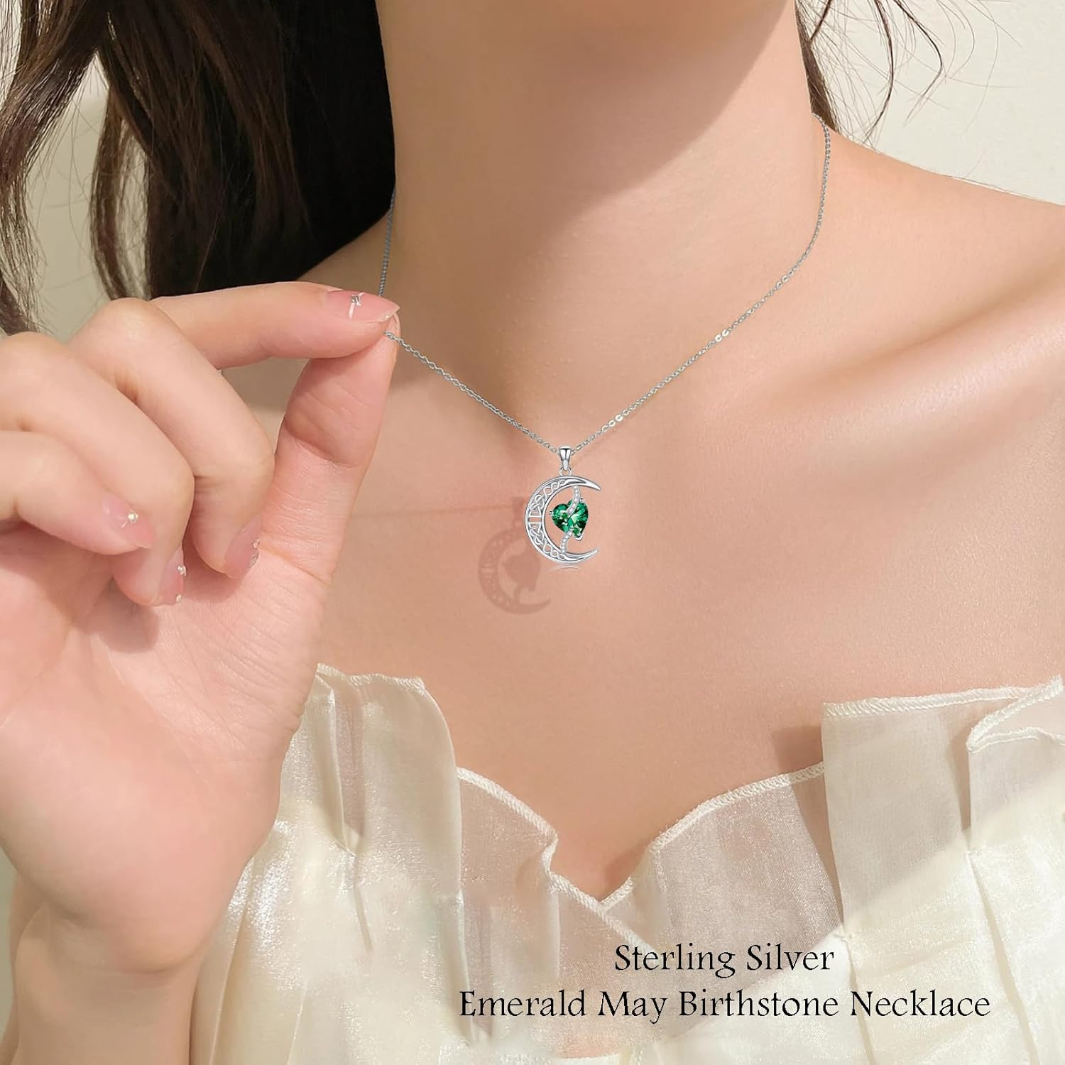 TOUPOP Moon and Star Birthstone Necklace for Women 925 Sterling Silver Celtic Moon Jewelry Valentines Day Birthday Gifts for Her Wife Mom - Image 2