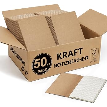 Set of 50 notebooks A5 squared kraft paper notebooks with thread binding