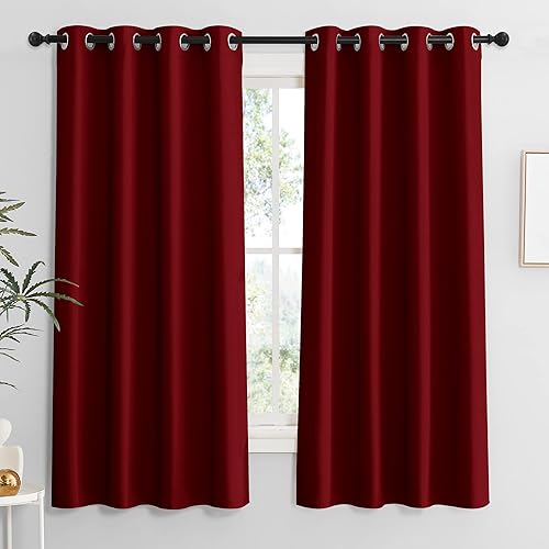 Miniatura 244 de RYB HOME Juego de 2 paneles de cortinas opacas grises de 63 pulgadas de largo, cortinas sólidas resistentes para oscurecer la habitación
