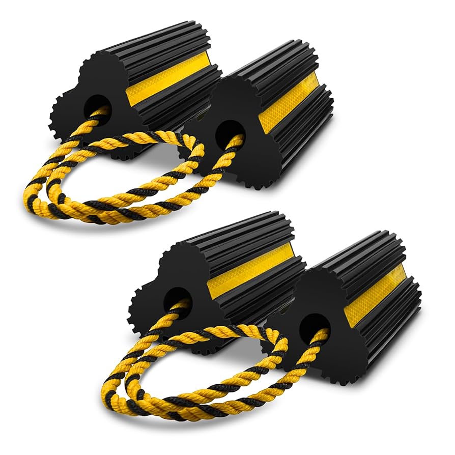 OUNONA 3pcs Rubber Wheel Chock Heavy Duty Block Kerb Ramp For Vehicles Caravan Trailer