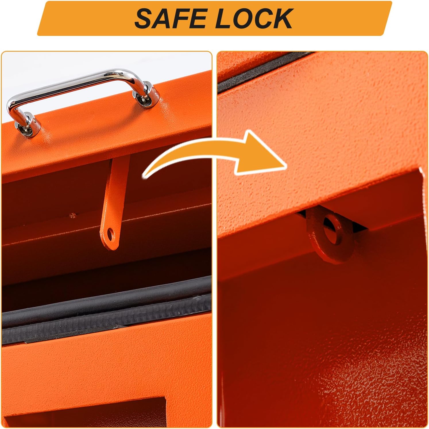 36" Truck Tool Box,Heacy Duty Metal Storage Organizer with Strong locking tongue,Trailer Tongue Box with Safe Hinge, for Truck,Pickup,RV,Garage,Best gift for family and friend,Orange Power Coating