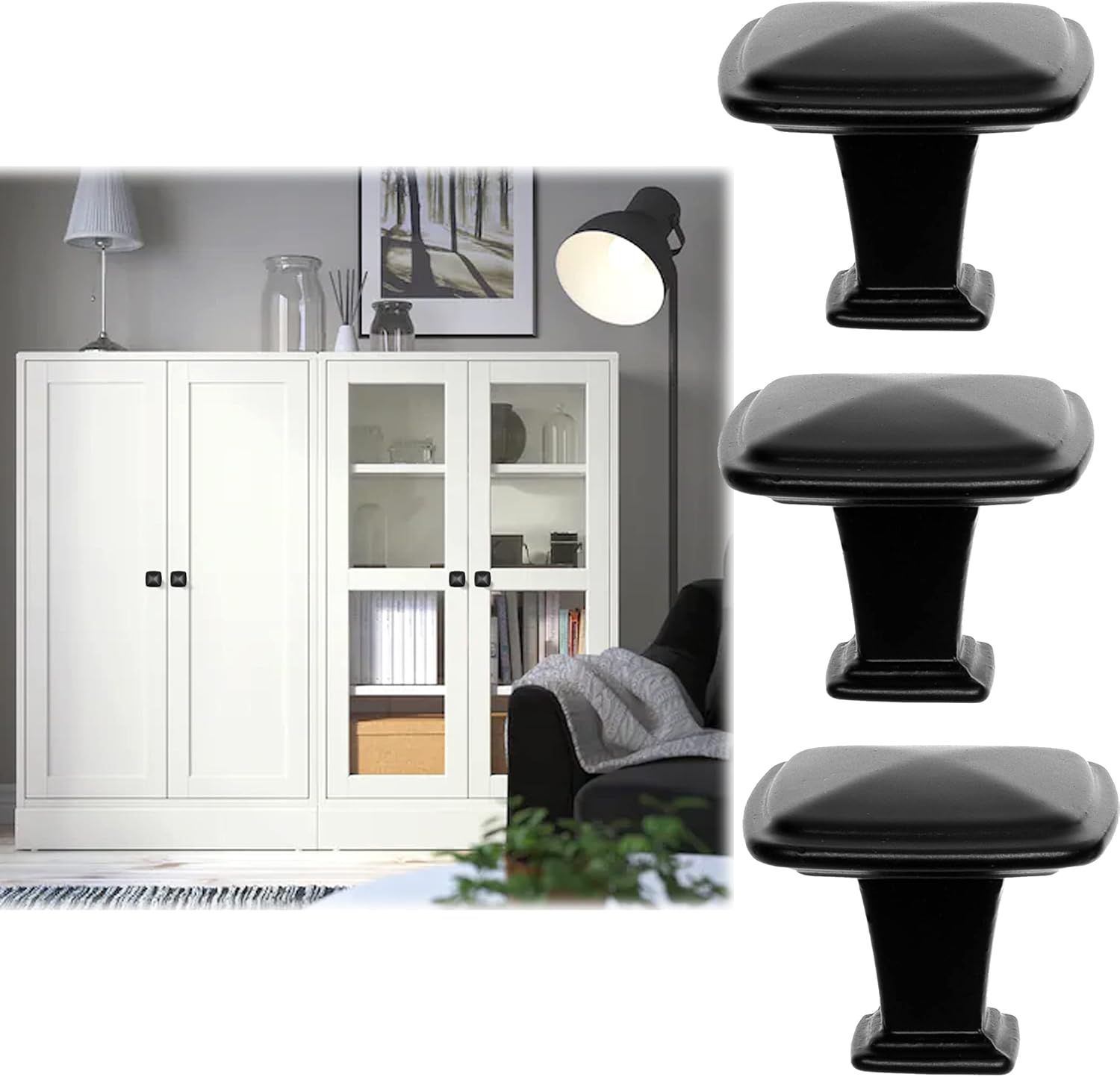 Kare & Kind 6X Square Cabinet Knobs - Matte Black - Pulls for Kitchen Drawers, Cupboards, Dressers - Classic Looking Handles - Hardware for DIY, Home Improvement