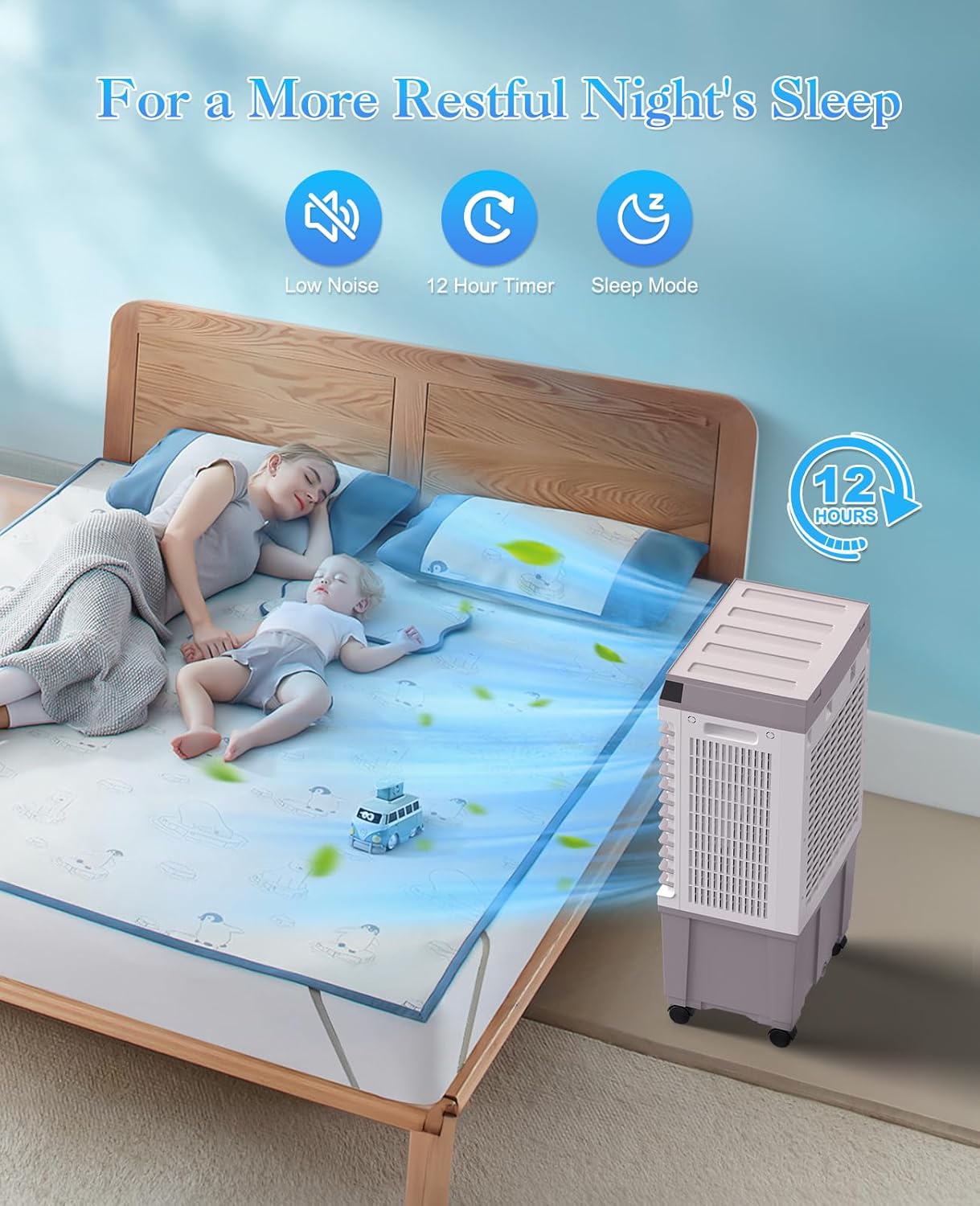 Evaporative Air Cooler with 4 Ice Box, 1800 CFM Portable Air Cooling Fan with 5.3 Gallon Water Tank, 120°Oscillation, Remote, 12H Timer, Removable Cooling Fan with 3 Speeds for Bedroom Home Office