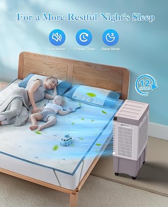 Evaporative Air Cooler with 4 Ice Box, 1800 CFM Removable Air Cooler with Large 5.3 Gallon Water Tank, 120 Oscillation, Remote Control, 12H Timer, Cooling Fan with 3 Speeds for Bedroom Home