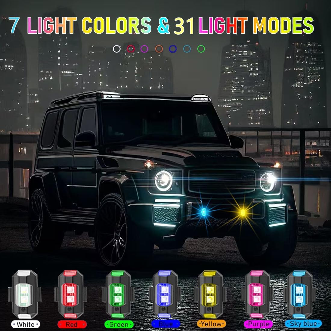 4Pcs LED Strobe Drone Light 7 Colors USB Charging Flying Anti-Collision Night Lights for Remote Control Drone,Motorcycle,Car,Bike,RC Car,RC Boat